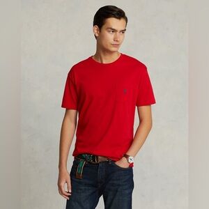 R.Lauren Jersey Pocket Red T-Shirt Polo Men's Cotton Size M